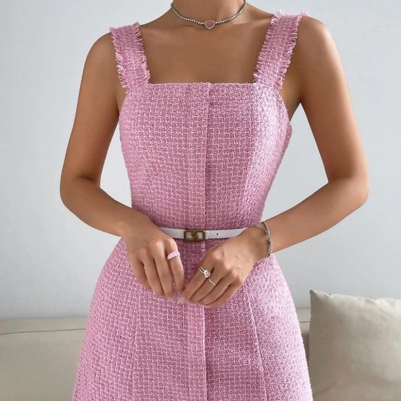 PINK TWEED DRESS CHIC CLASSY - Picture 2 of 6
